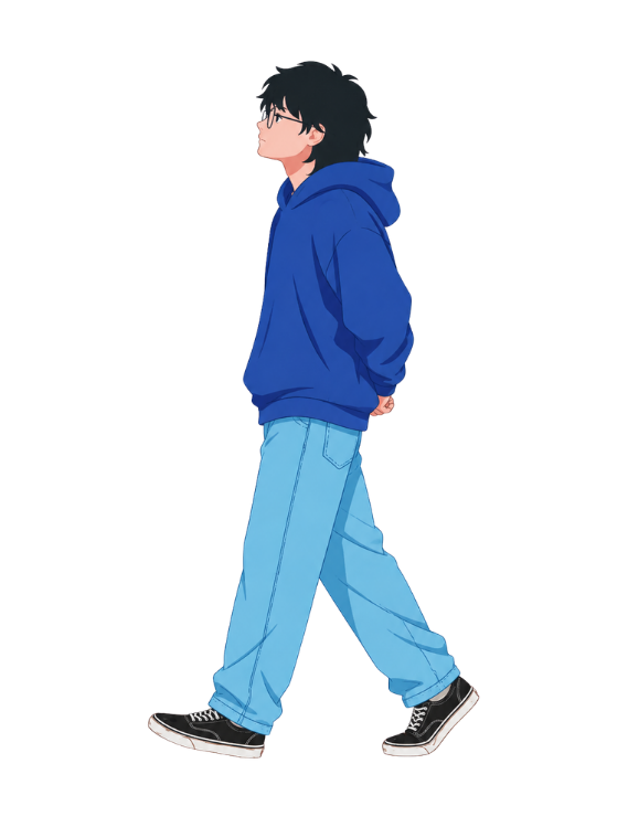 Illustration of Michael walking beside his learning folders