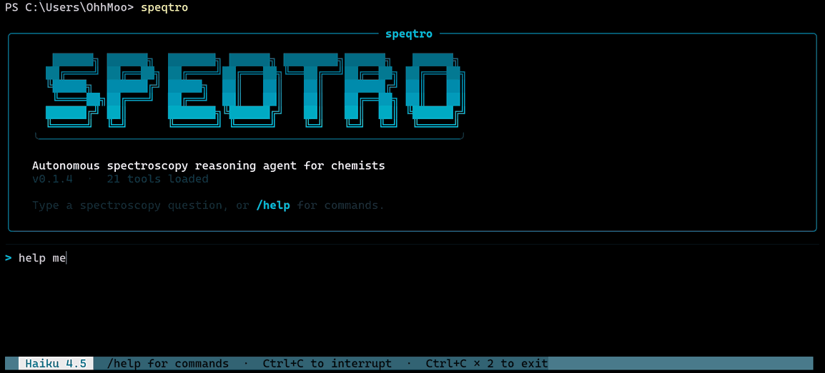 SPEQTRO agent analysing a spectrum in the terminal